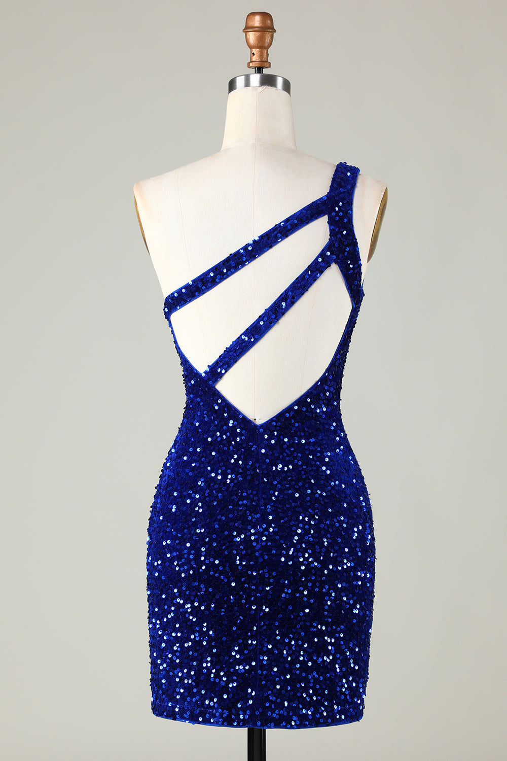 Sequins One Shoulder Royal Blue Tight Beading Short Homecoming Dress