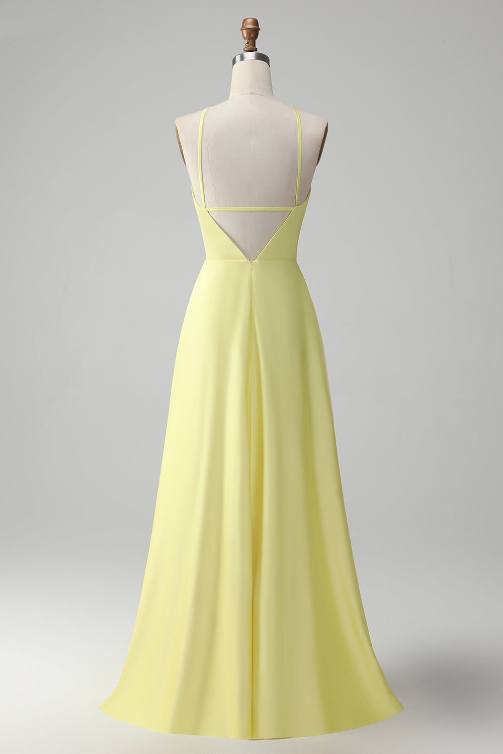 Yellow A Line Halter Cut Out Long Bridesmaid Dress with Flower