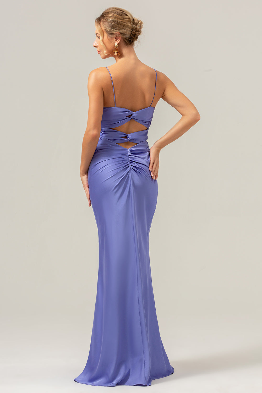 Mermaid Spaghetti Straps Hollow Out Twist Front Purple Bridesmaid Dress