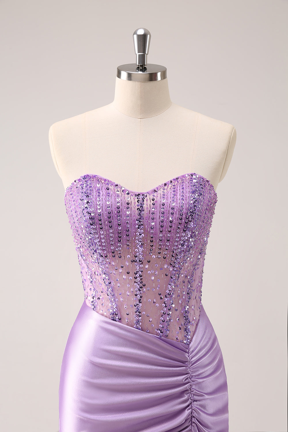 Lilac Strapless Sequins Corset Ruched Tight Homecoming Dress