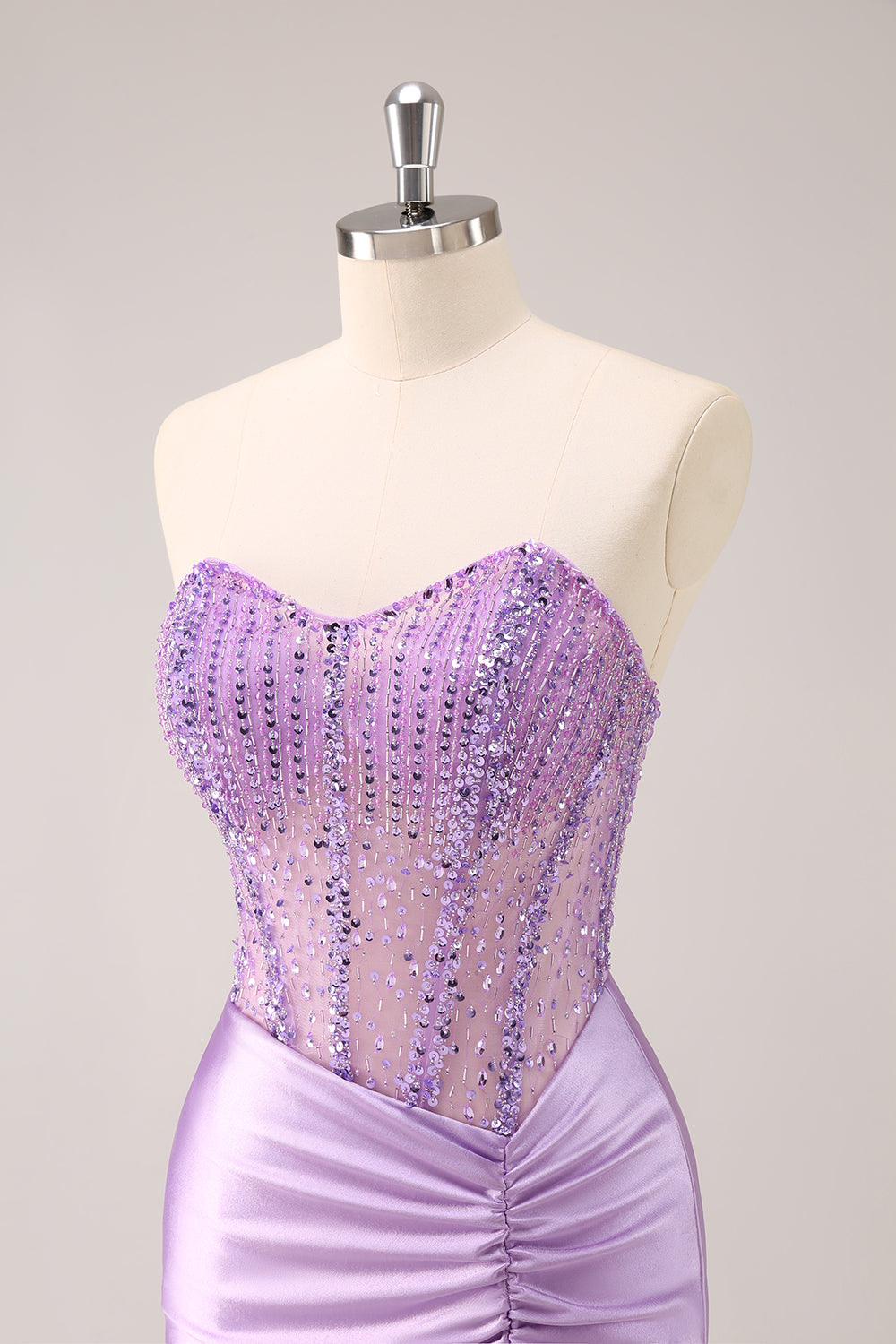 Lilac Strapless Sequins Corset Ruched Tight Homecoming Dress