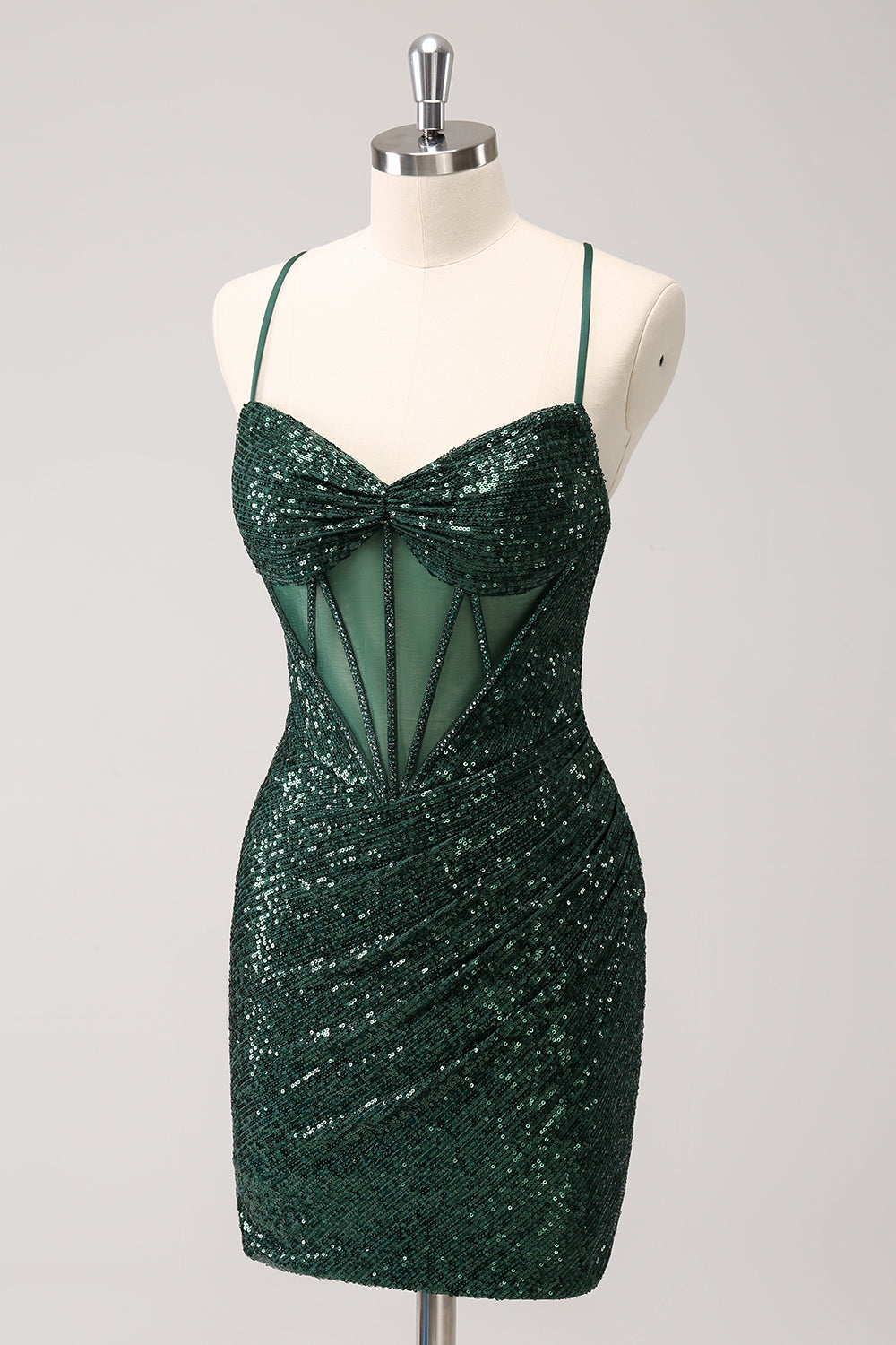 Dark Green Bodycon Spaghetti Straps Corset Short Homecoming Dress with Sequins