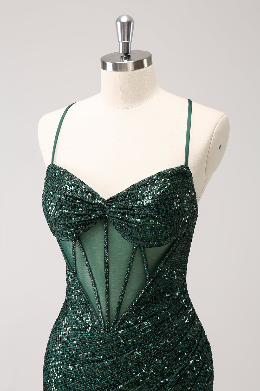 Dark Green Bodycon Spaghetti Straps Corset Short Homecoming Dress with Sequins