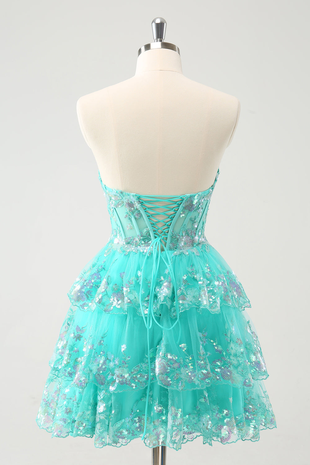 Cute Glitter Green A Line Strapless Sequined Tiered Corset Homecoming Dress