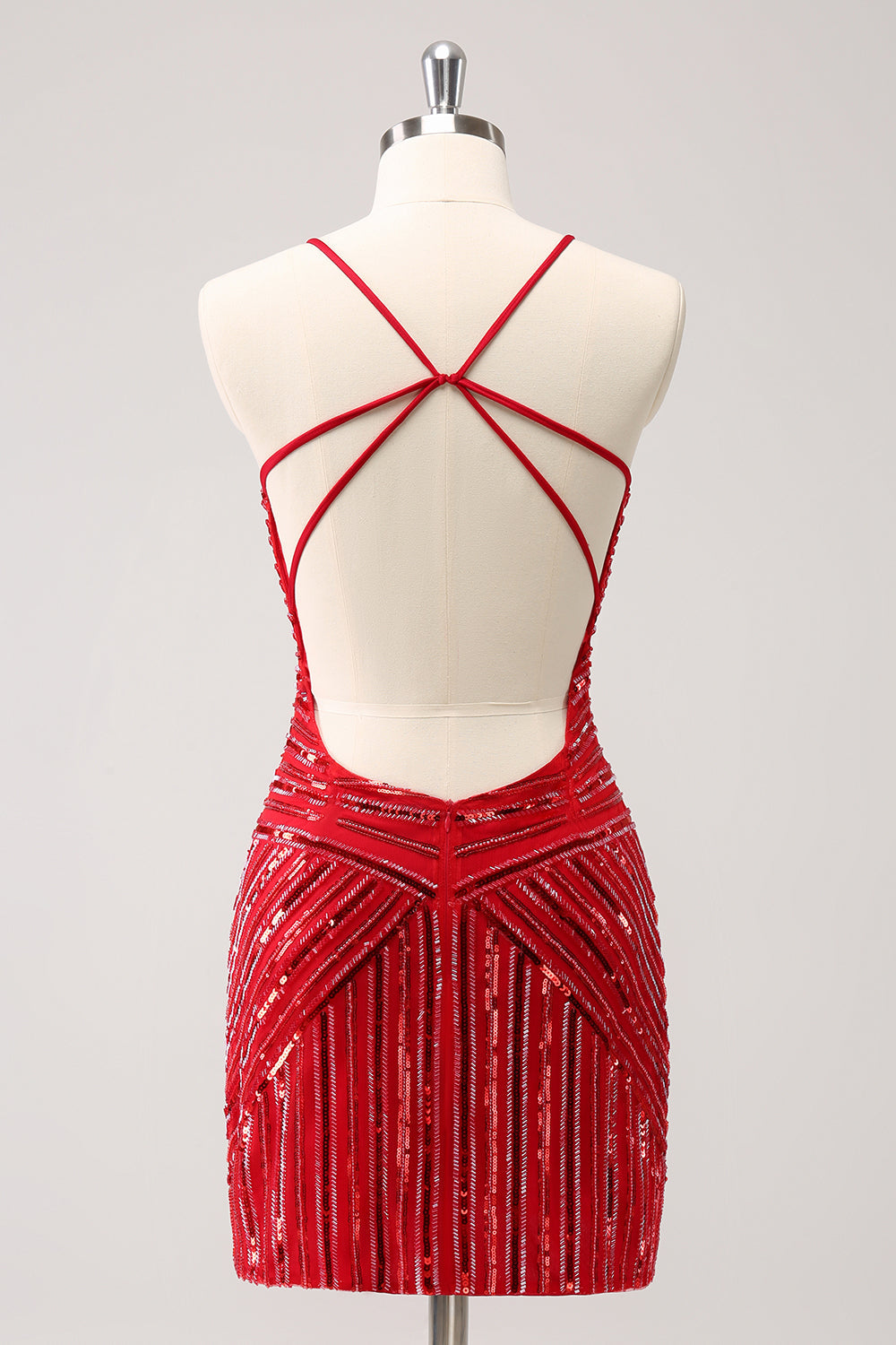 Sparkly Red Spaghetti Straps Sequin Short Tight Homecoming Dress