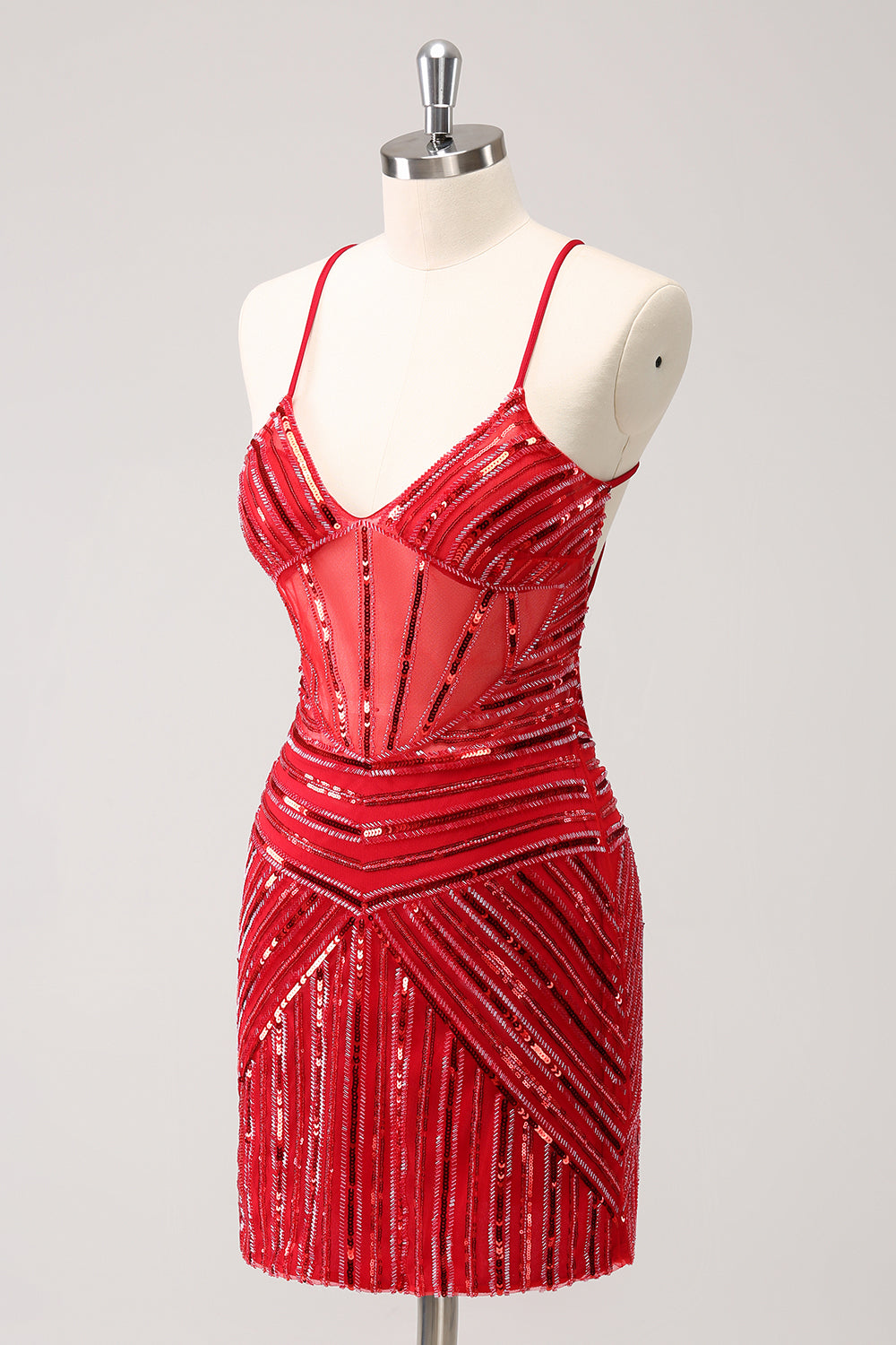 Sparkly Red Spaghetti Straps Sequin Short Tight Homecoming Dress