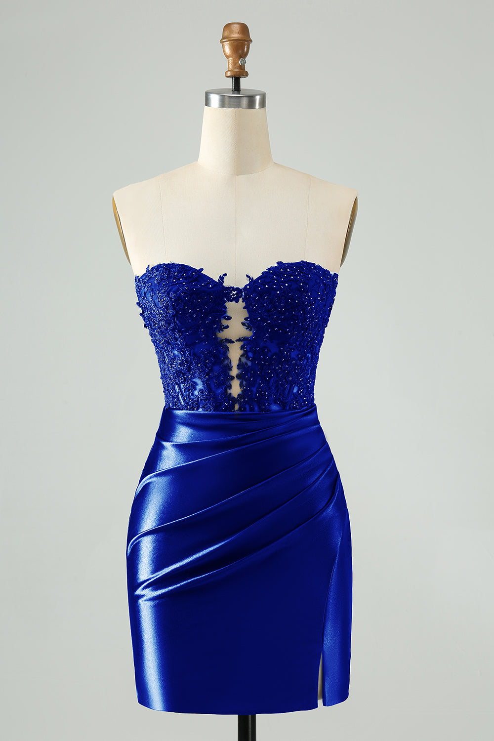 Sparkly Navy Bodycon Strapless Hollow Out Homecoming Dress with Slit