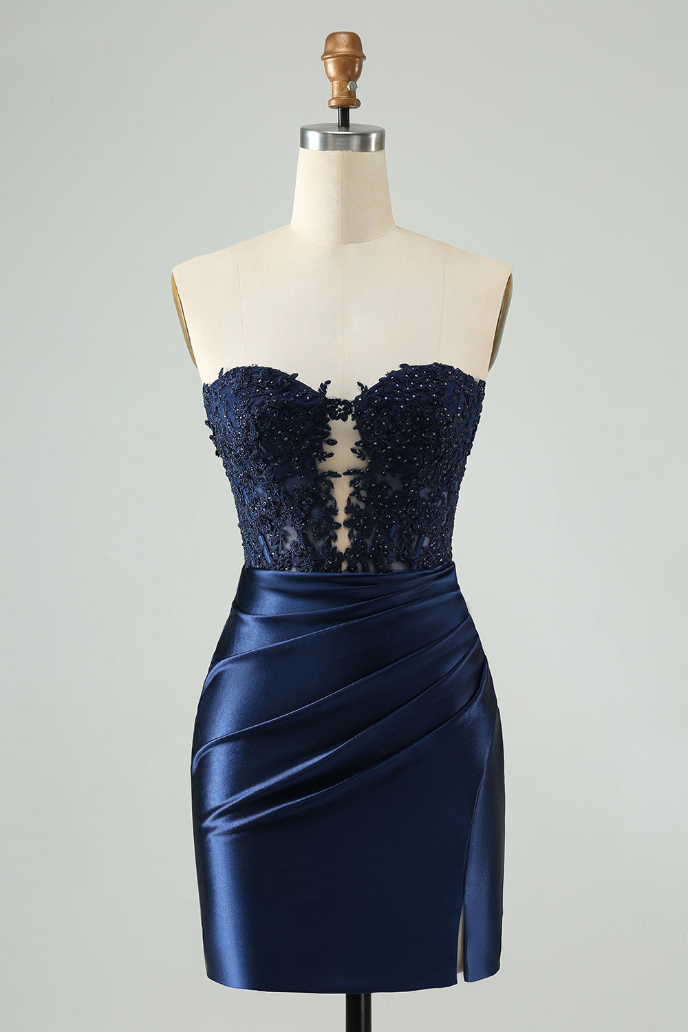 Sparkly Navy Bodycon Strapless Hollow Out Homecoming Dress with Slit