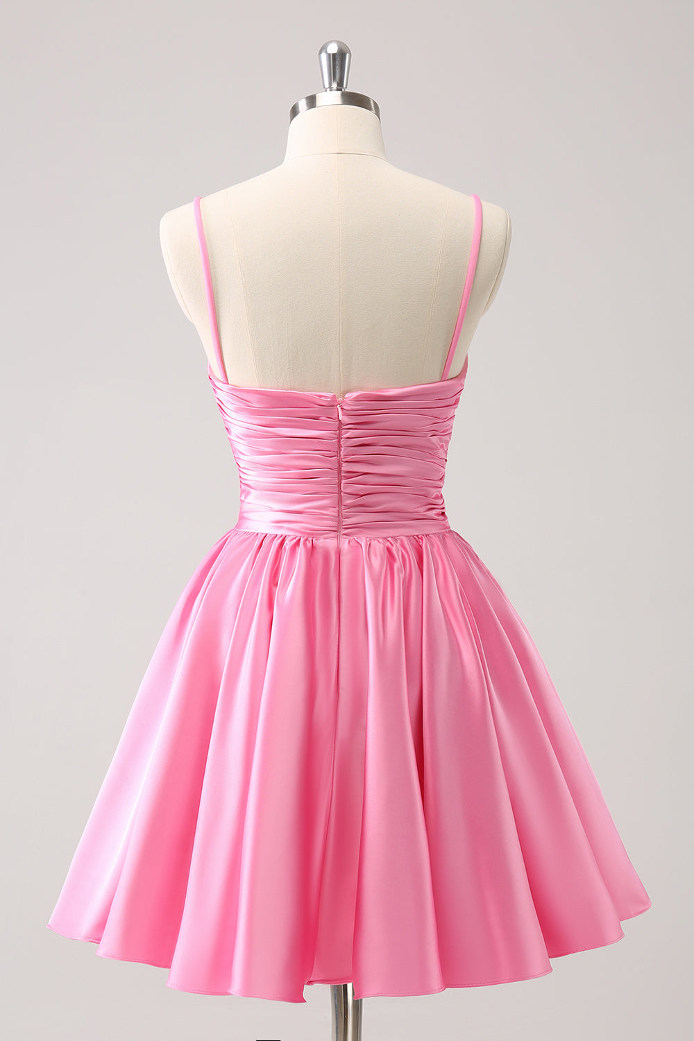 Pink A-Line Spaghetti Straps Pleated Homecoming Dress with Keyhole