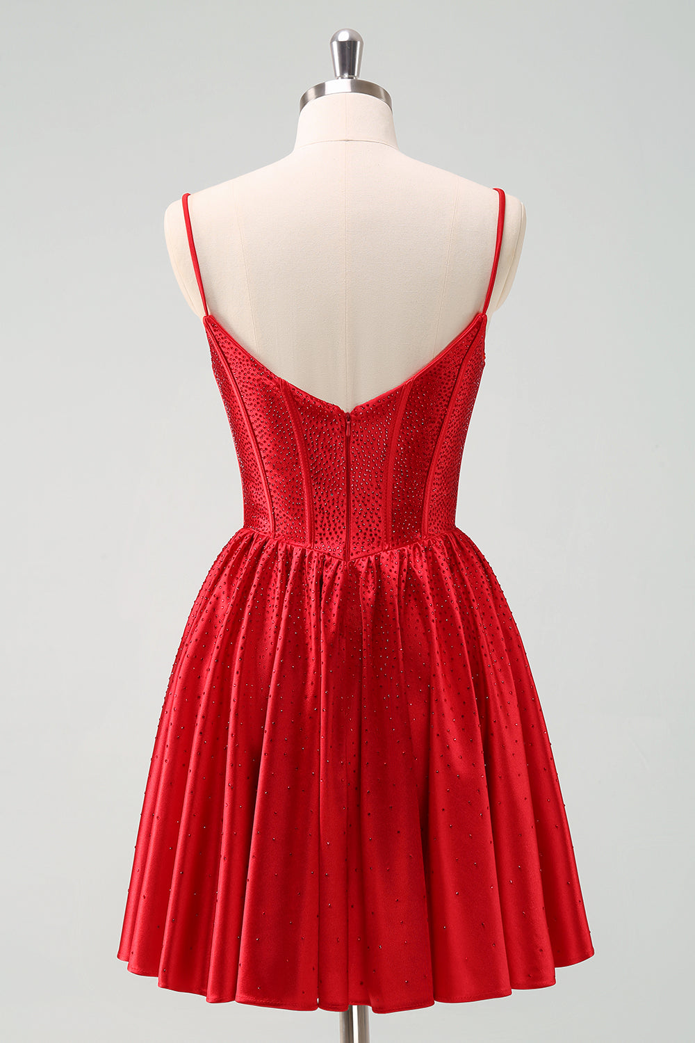 Red  A-Line Spaghetti Straps Corset Pleated Homecoming Dress