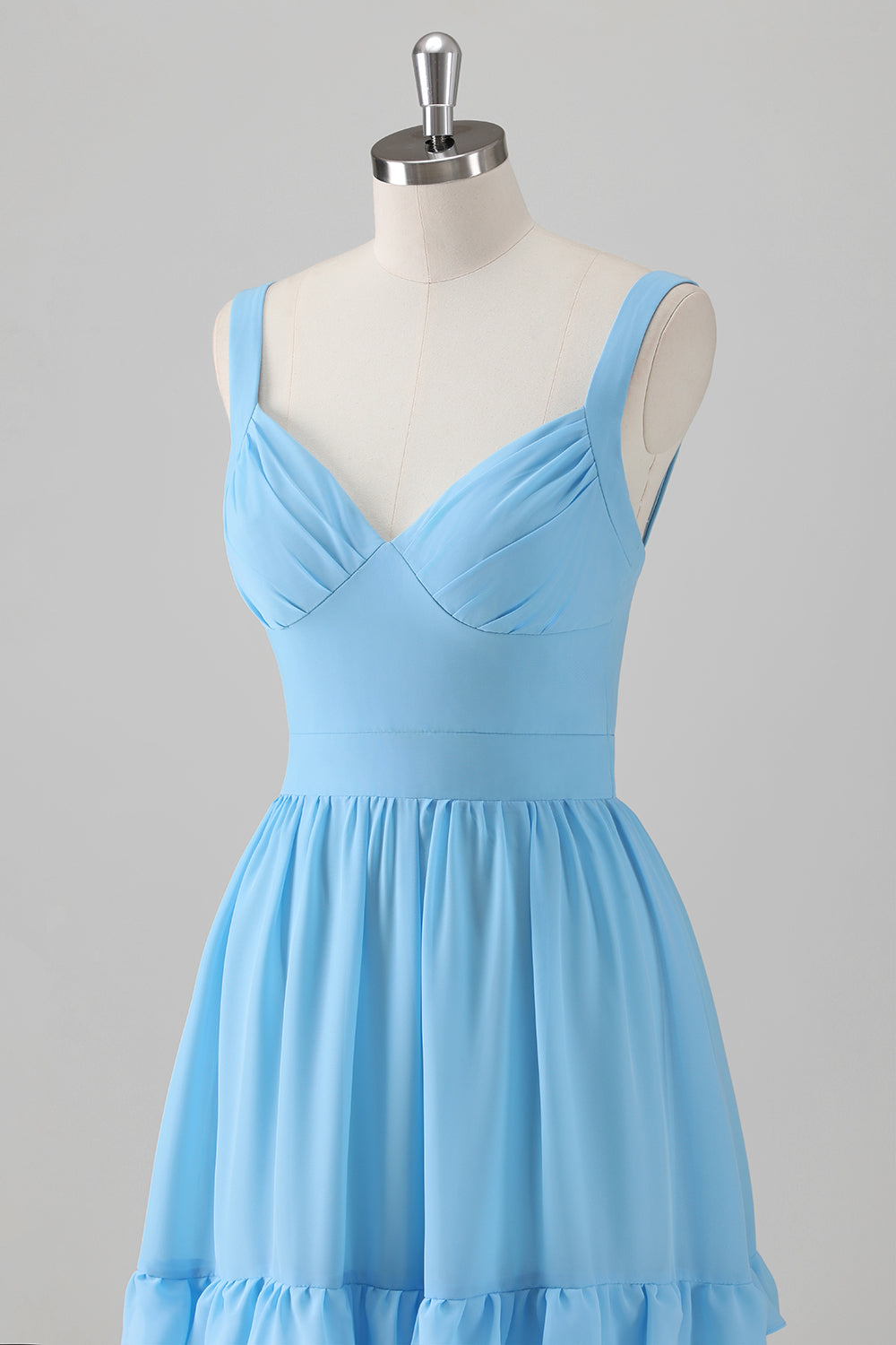 Blue Ruffled A-Line Long Bridesmaid Dress