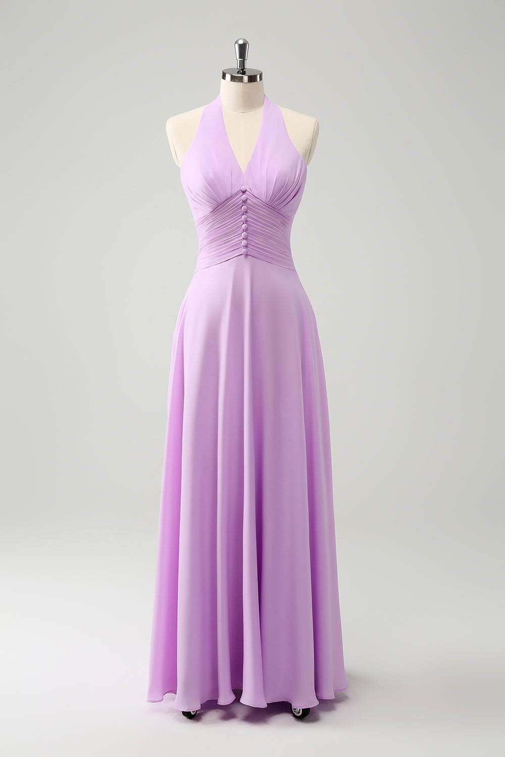 Purple A Line Halter Chiffon Long Bridesmaid Dress