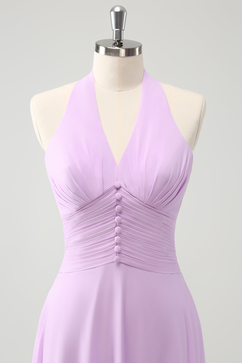 Purple A Line Halter Chiffon Long Backless Bridesmaid Dress