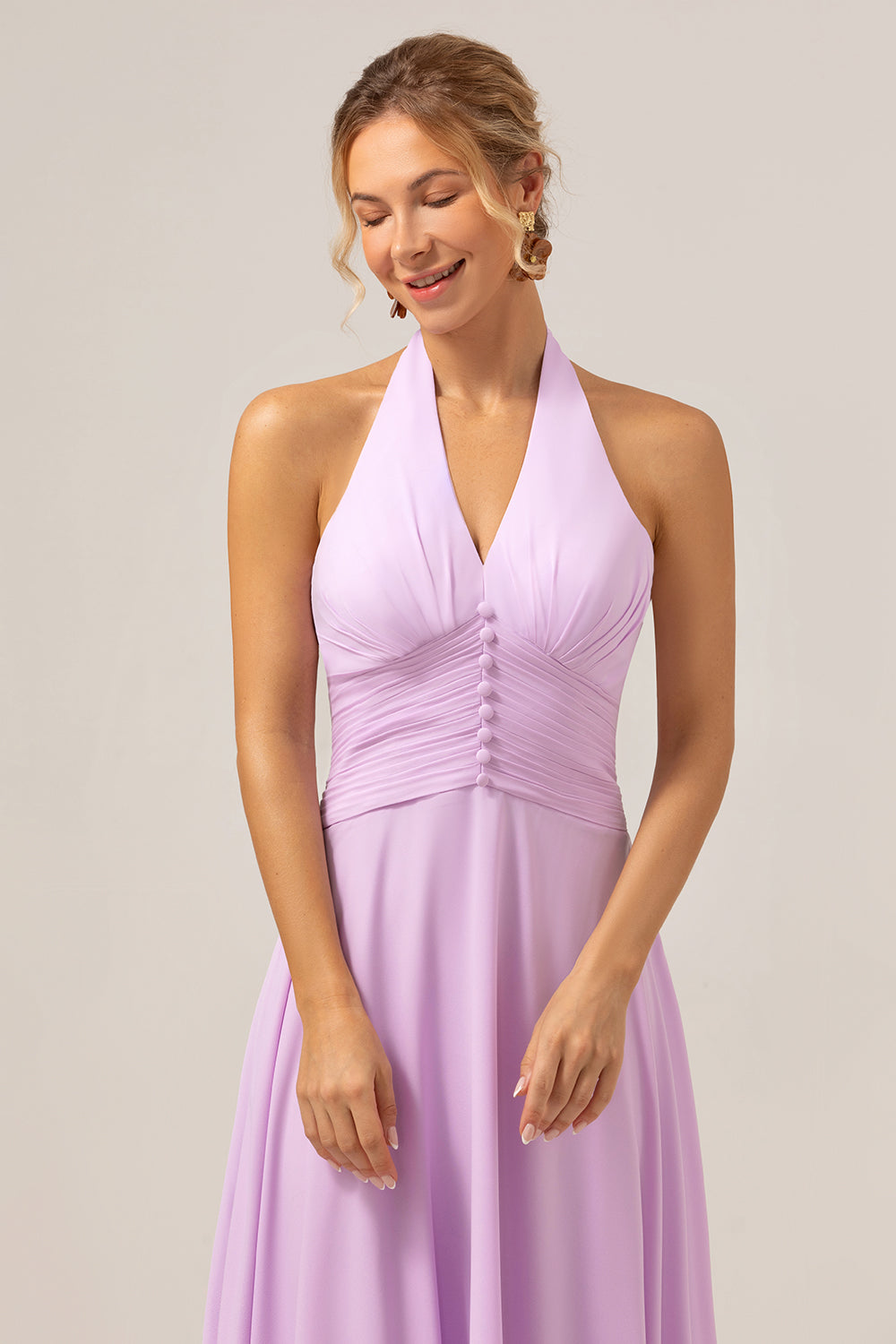 Purple A Line Halter Chiffon Long Bridesmaid Dress