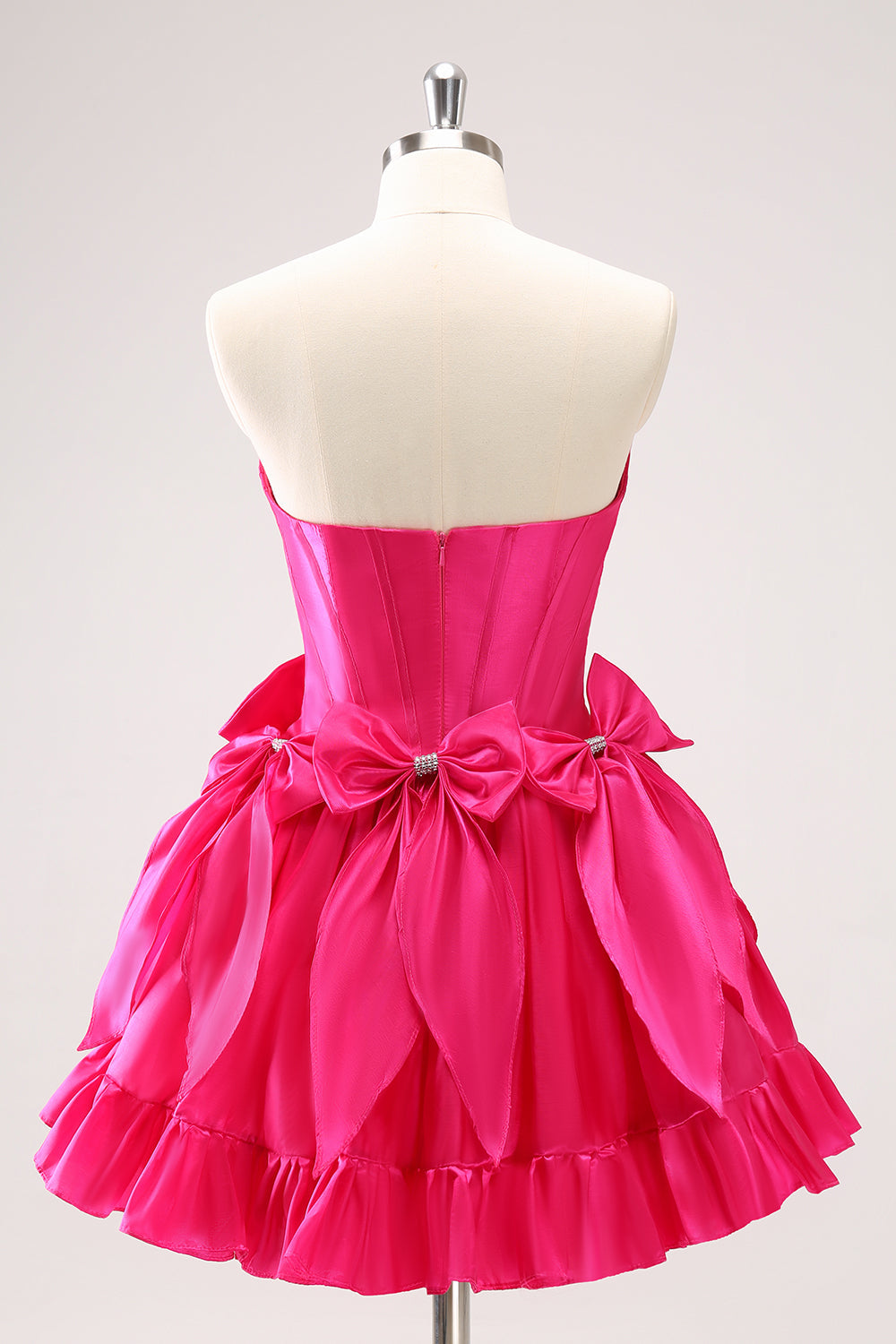 Fuchsia A Line Strapless Corset Short Homecoming Dress With Bows