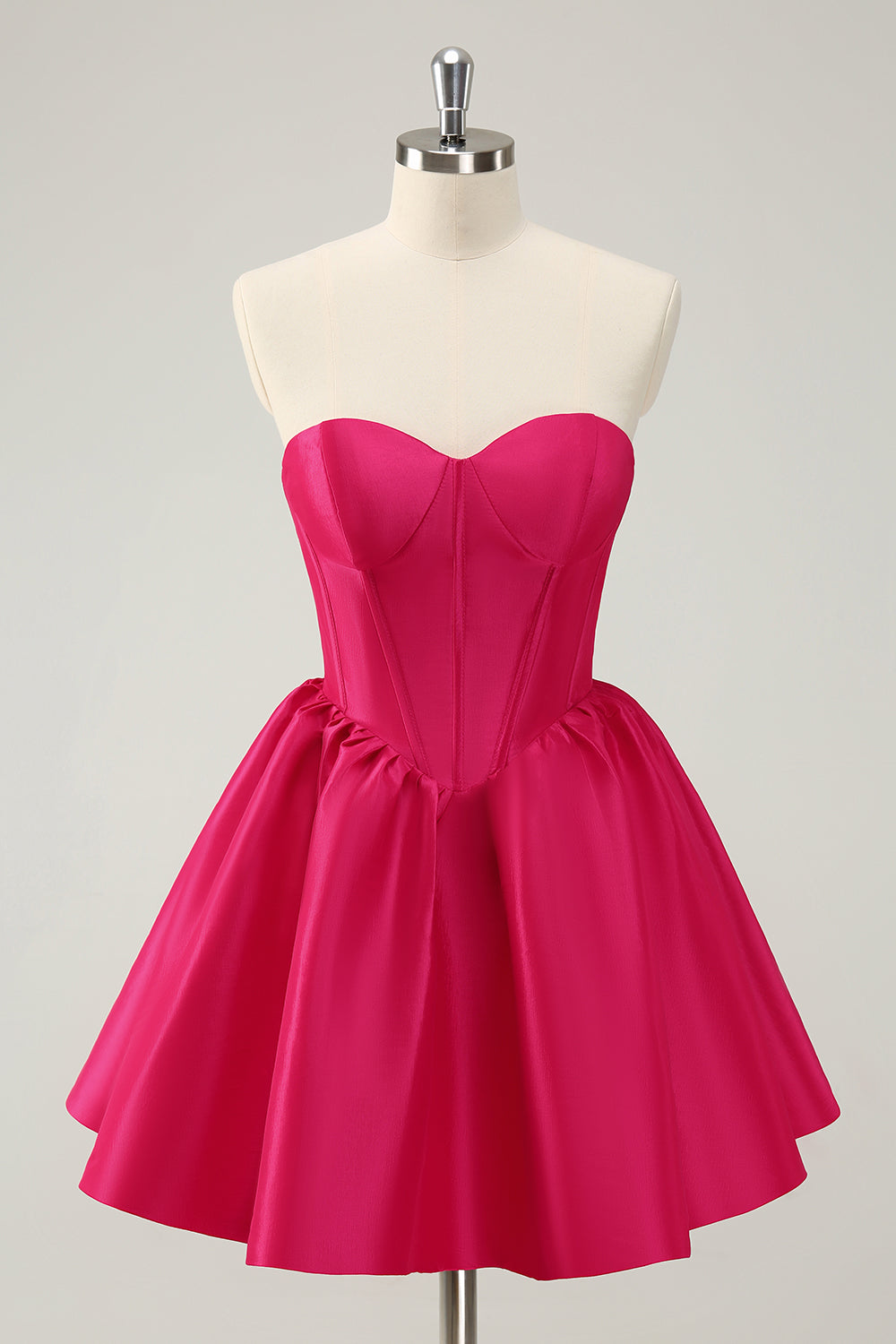 Fuchsia A Line Sweetheart Corset Satin Cute Homecoming Dress