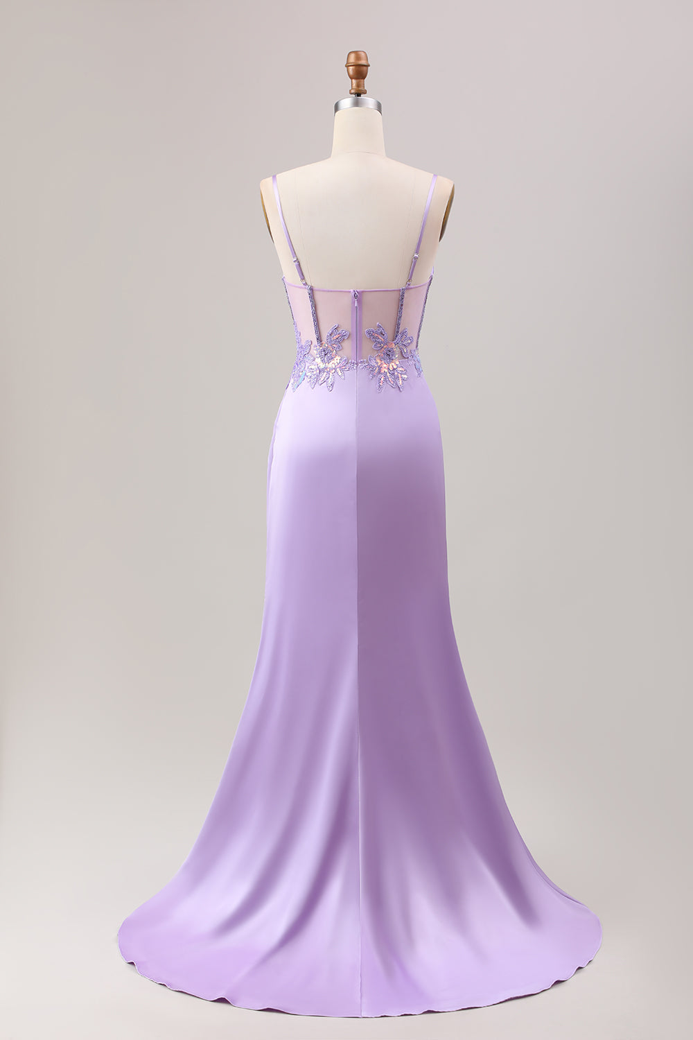 Stylish Lilac Mermaid Pleated Sequin Corset Long Prom Dress With Slit