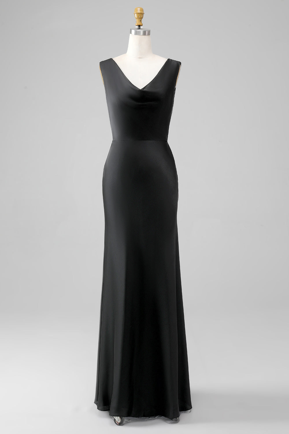 Black Mermaid V-Neck Satin Long Bridesmaid Dress