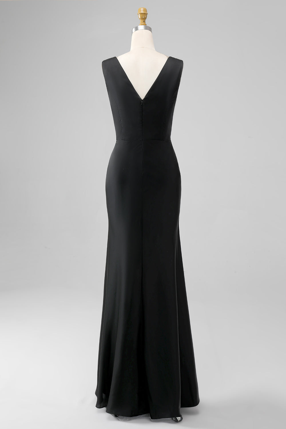 Black Mermaid V-Neck Satin Long Bridesmaid Dress