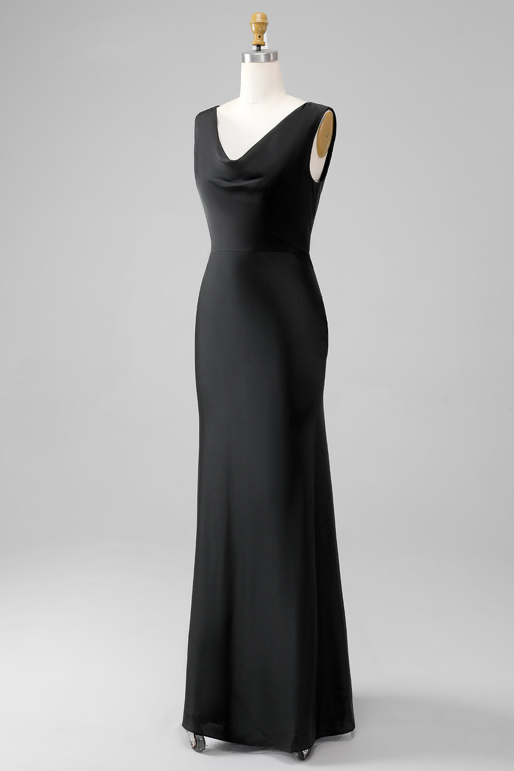 Black Mermaid V-Neck Satin Long Bridesmaid Dress