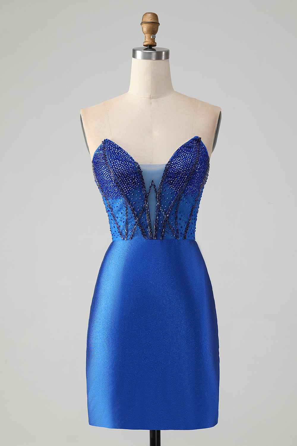 Sparkly Royal Blue Bodycon Strapless Short Homecoming Dress with Beading