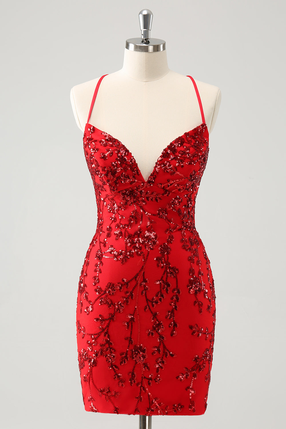 Sparkly Floral Red Tight Short Homecoming Dress with Sequins