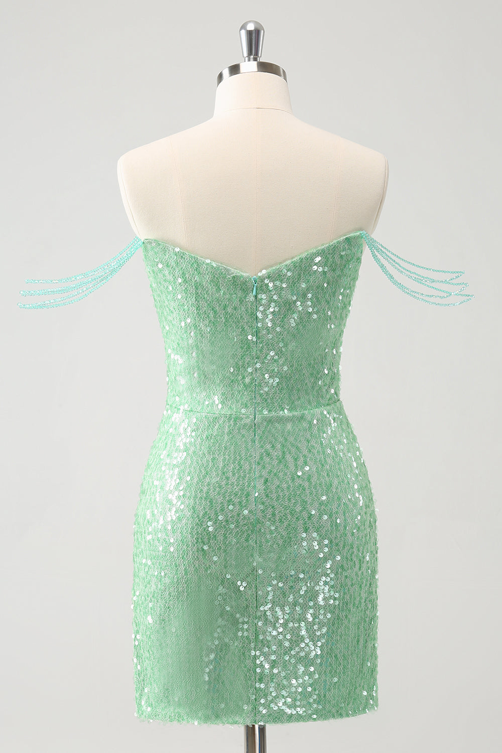 Sparkly Green Off the Shoulder Ruched Tight Homecoming Dress with Sequins