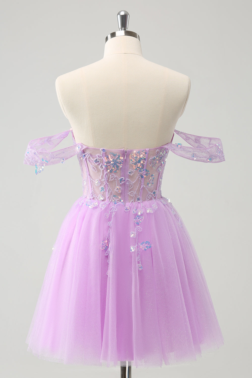 A Line Lilac Off the Shoulder Sequined Homecoming Dress