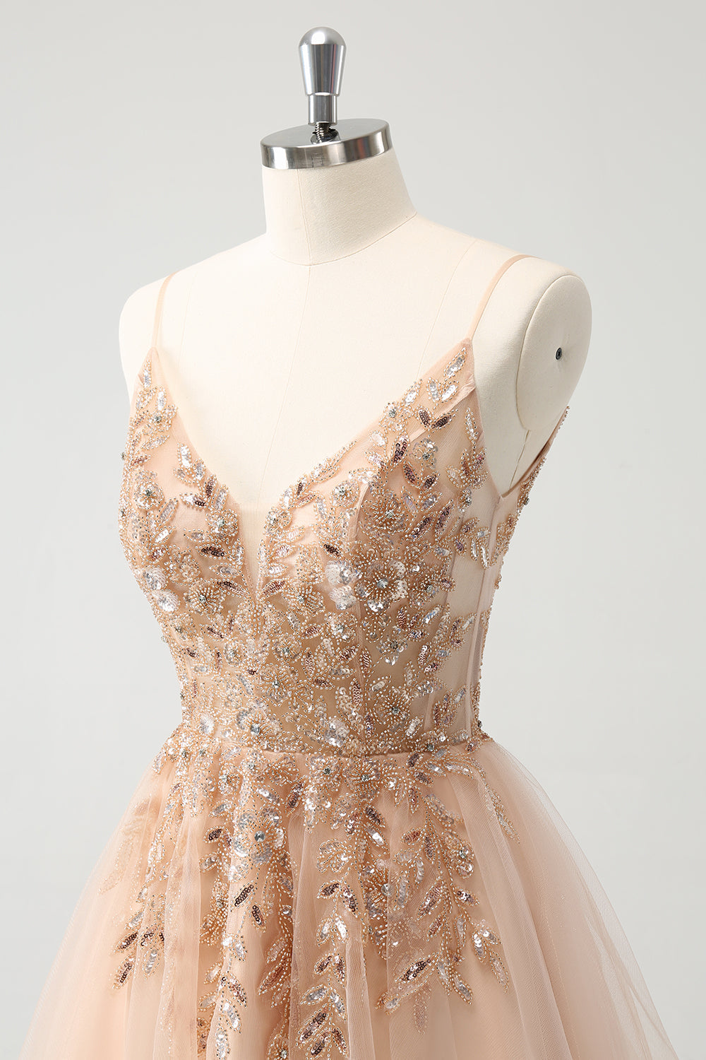 Blush A Line Spaghetti Straps Sequin Tulle Homecoming Dress