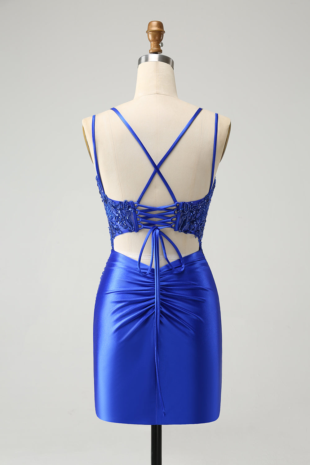 Royal Blue Corset Spaghetti Straps Tight Homecoming Dress