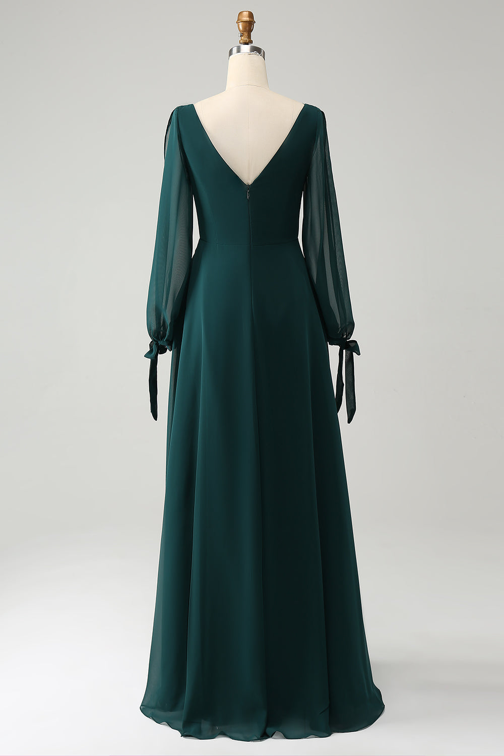 A Line Dark Green Bateau Neck Chiffon Bridesmaid Dress with Slit