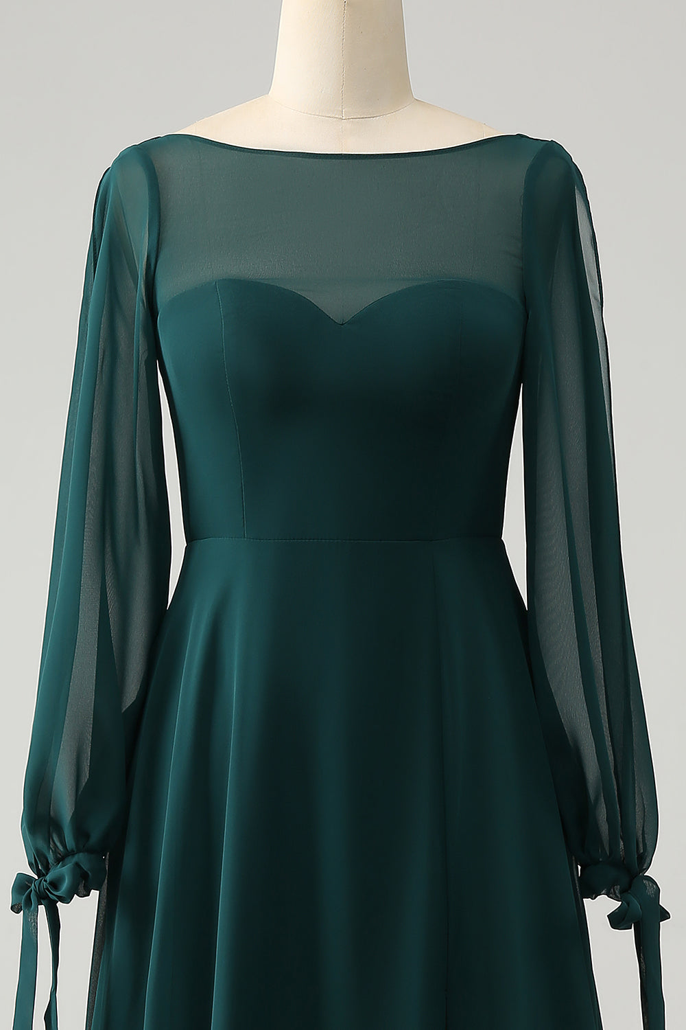 A Line Dark Green Bateau Neck Chiffon Bridesmaid Dress with Slit