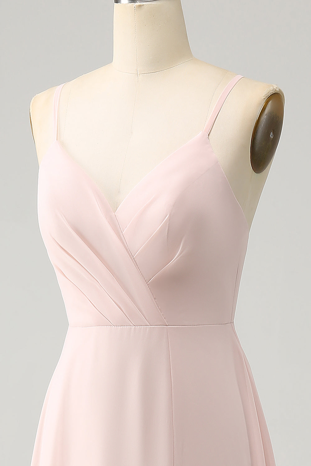 Pink A Line V Neck Chiffon Long Bridesmaid Dress with Slit