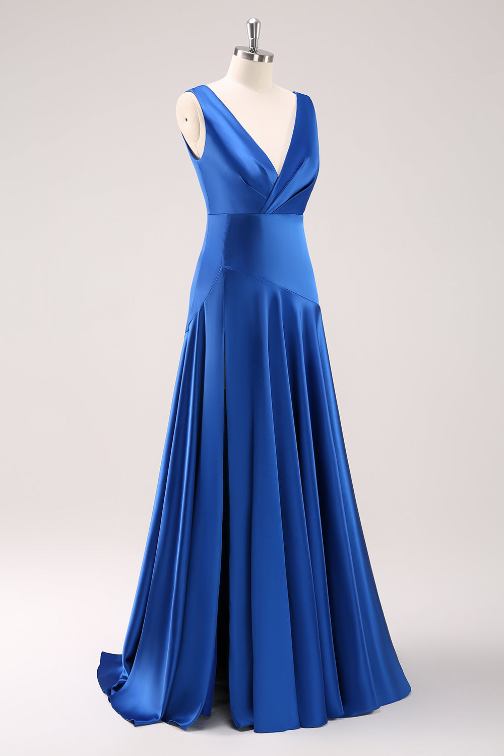 Satin Ink Blue Long Bridesmaid Dress with Slit