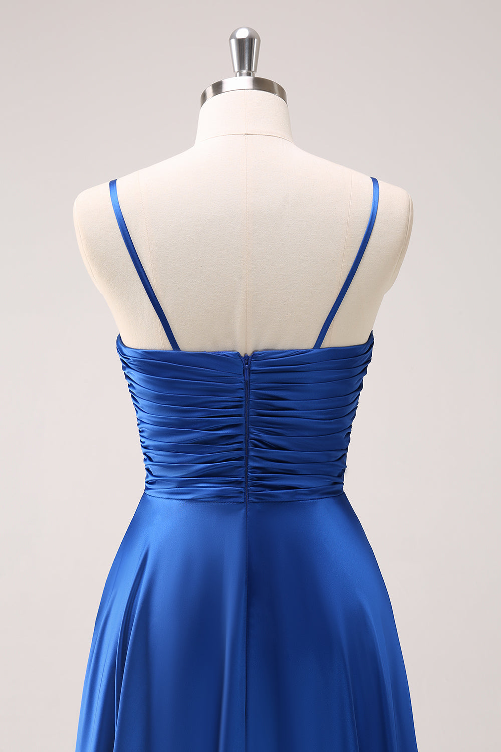 Ink Blue Spaghetti Straps Satin Bridesmaid Dress with Slit