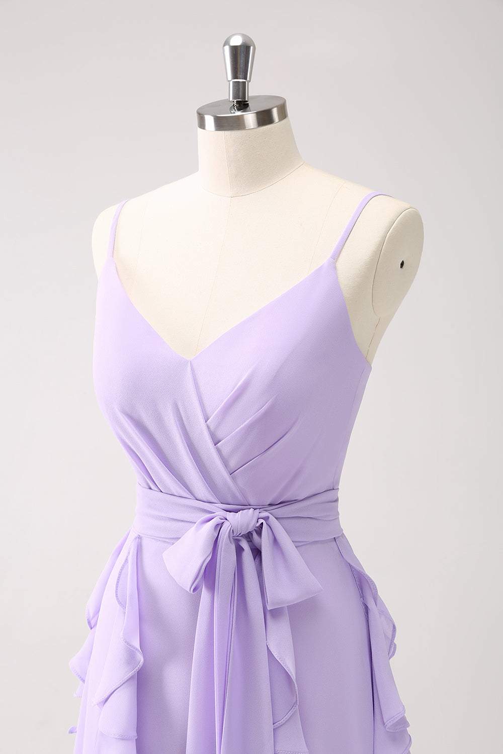 Lilac A-Line Chiffon Ruffled Bridesmaid Dress with Slit