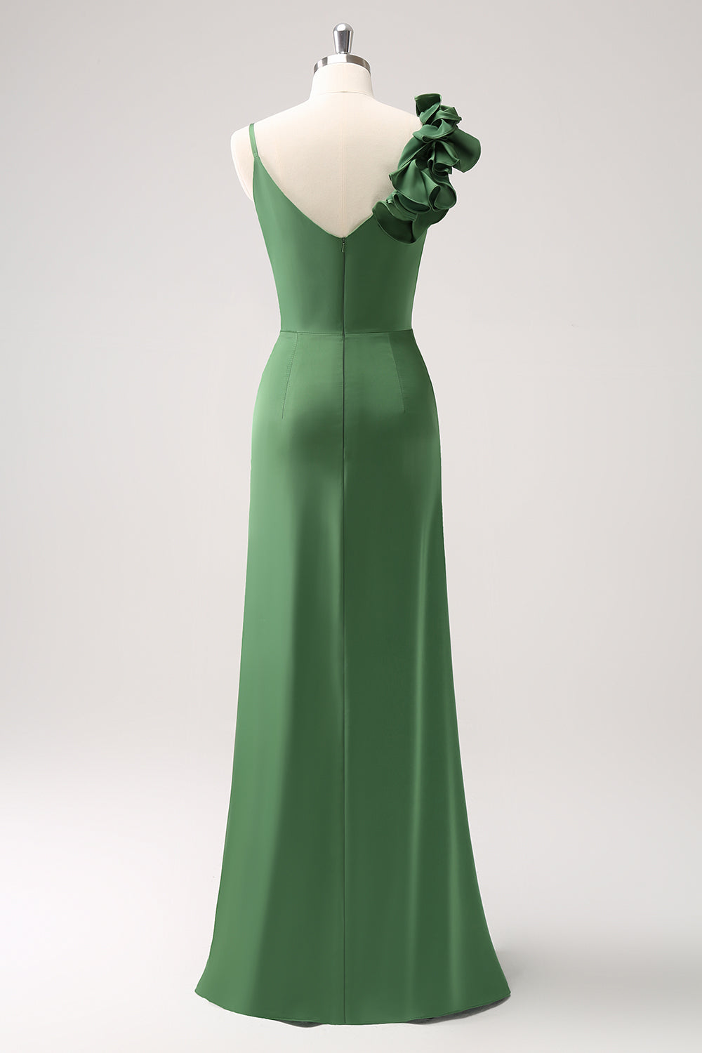 Olive Green Pleated Satin Bridesmaid Dress with Slit