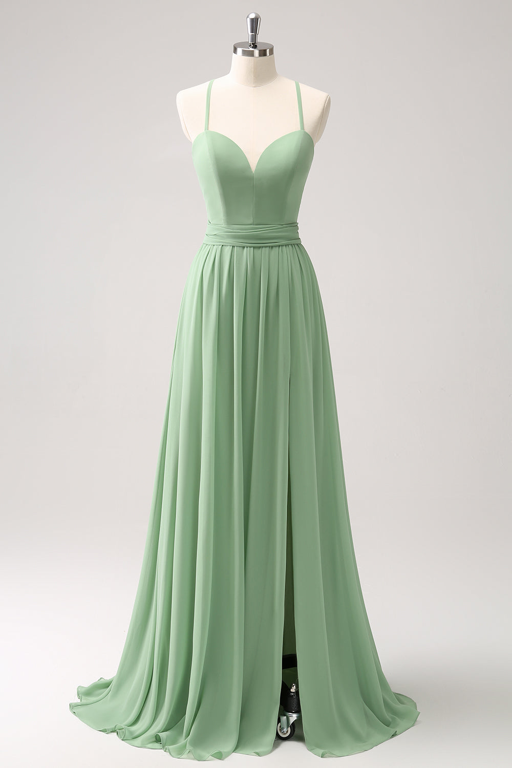 Dusty Sage Chiffon Long Bridesmaid Dress with Slit