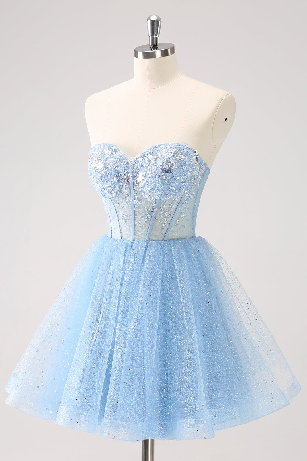 Sky Blue A Line Sweetheat Corset Tulle Homecoming Dress with Sequins