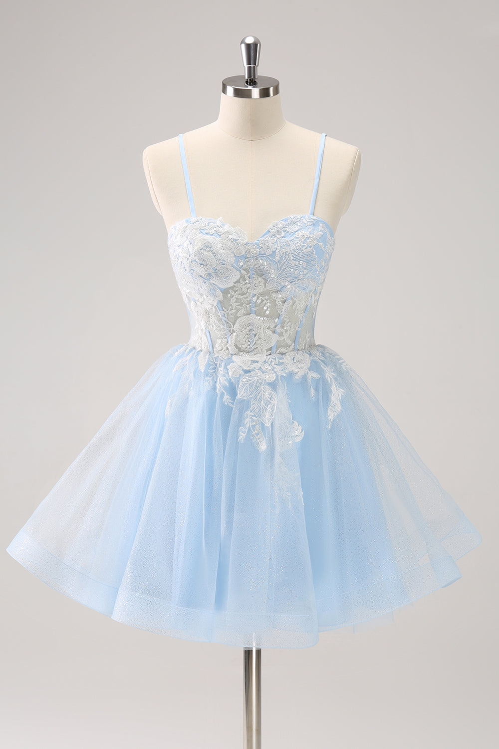 Blue A Line Spaghetti Straps Short Homecoming Dress with Appliques