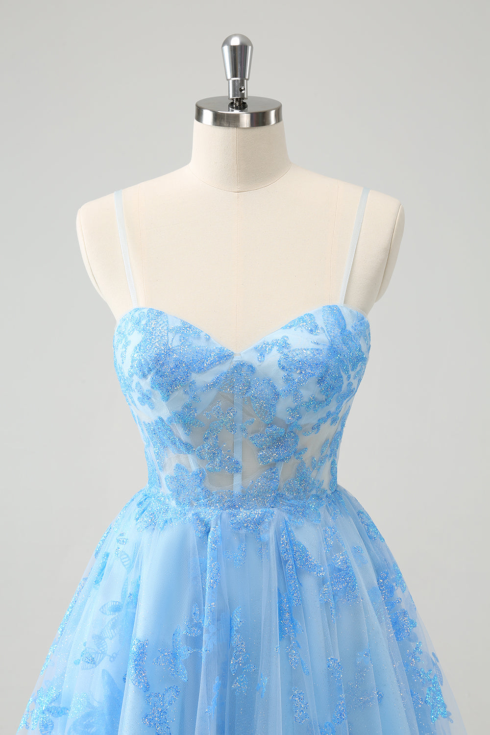 Blue A Line Spaghetti Straps Corset Glow In The Dark Homecoming Dresses