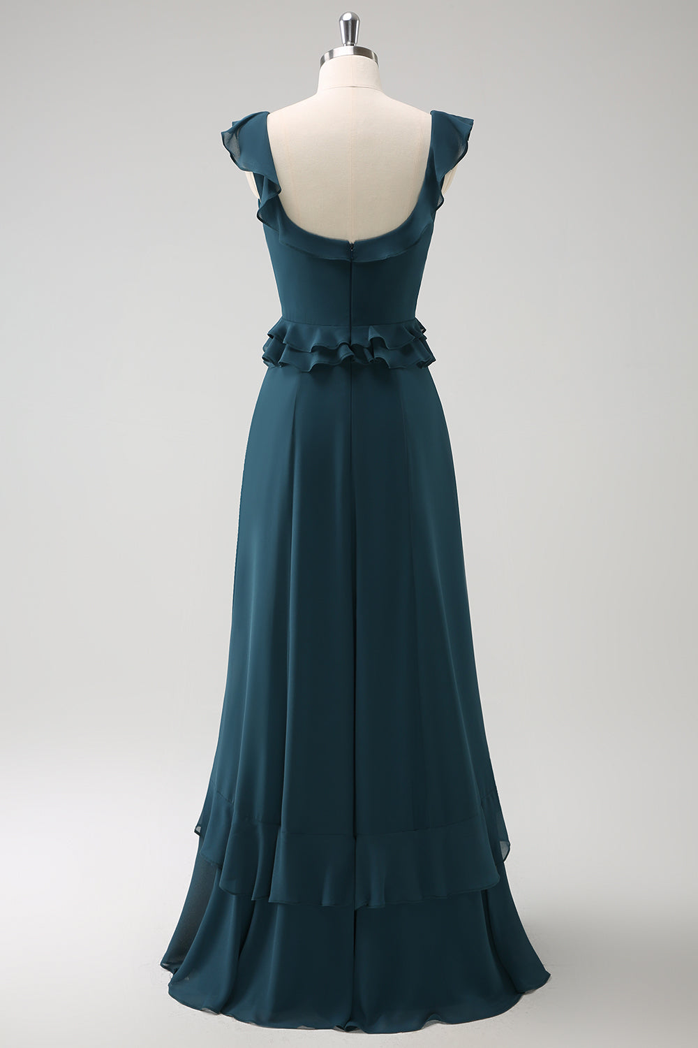 Dark Peacock Green Scoop Neck A-Line Chiffon Bridesmaid Dress