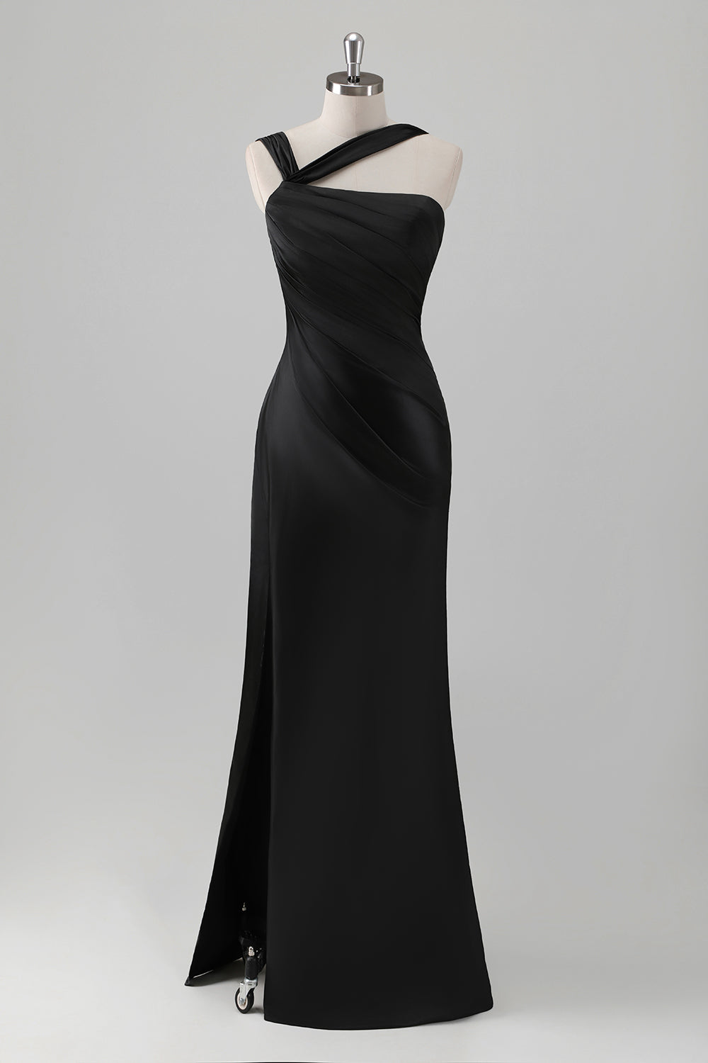 Black Sheath One Shoulder Long Brideamaid Dress with Slit