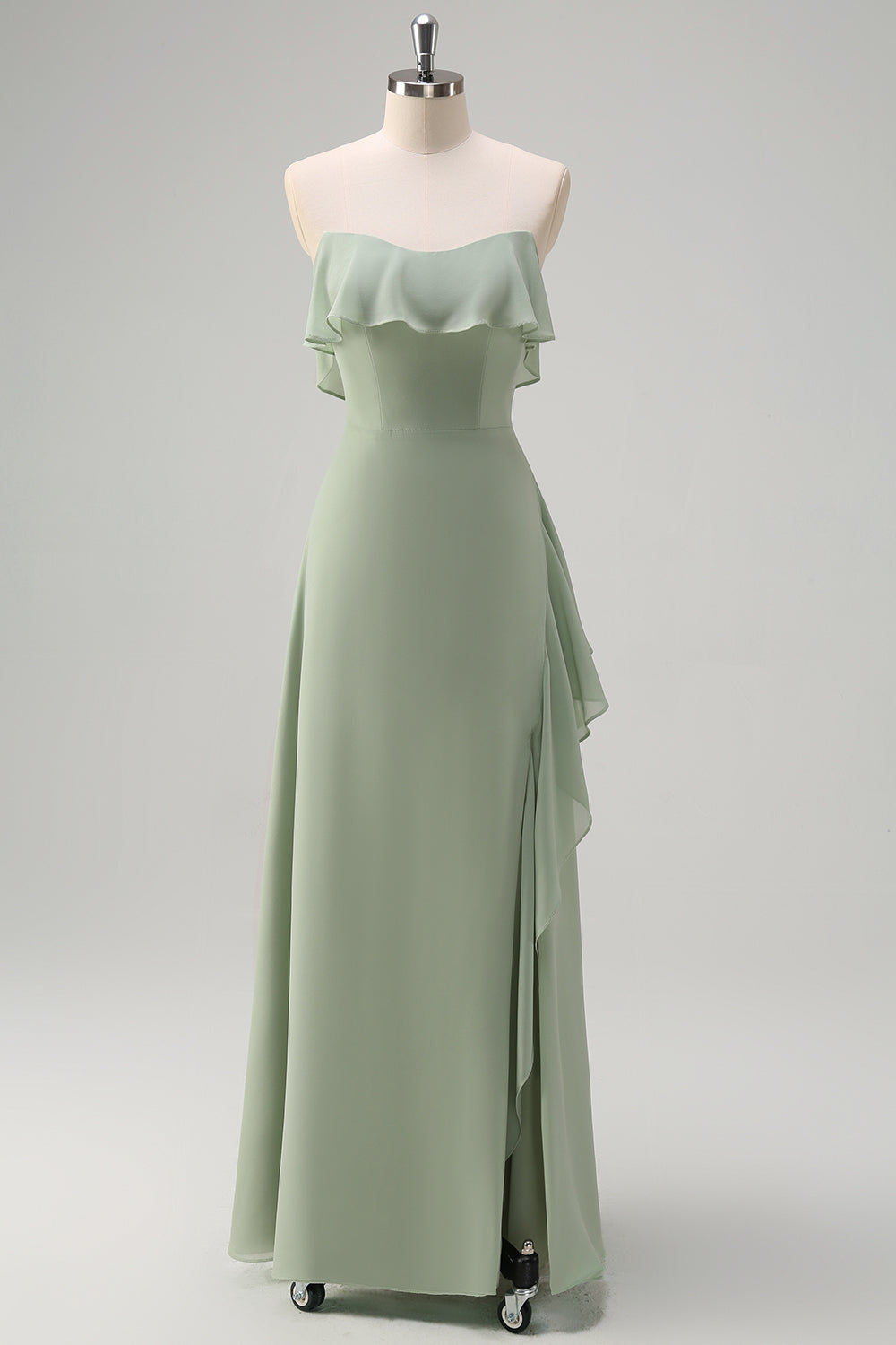 Light Green Off The Shoulder Chiffon Long Bridesmaid Dress