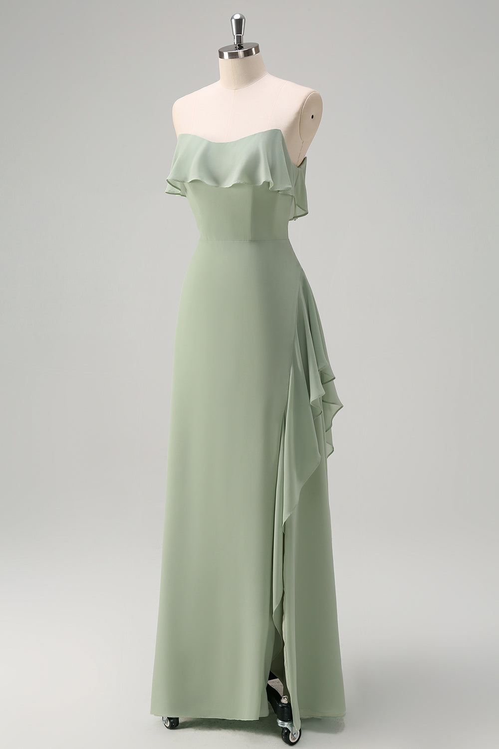 Light Green Off The Shoulder Chiffon Long Bridesmaid Dress