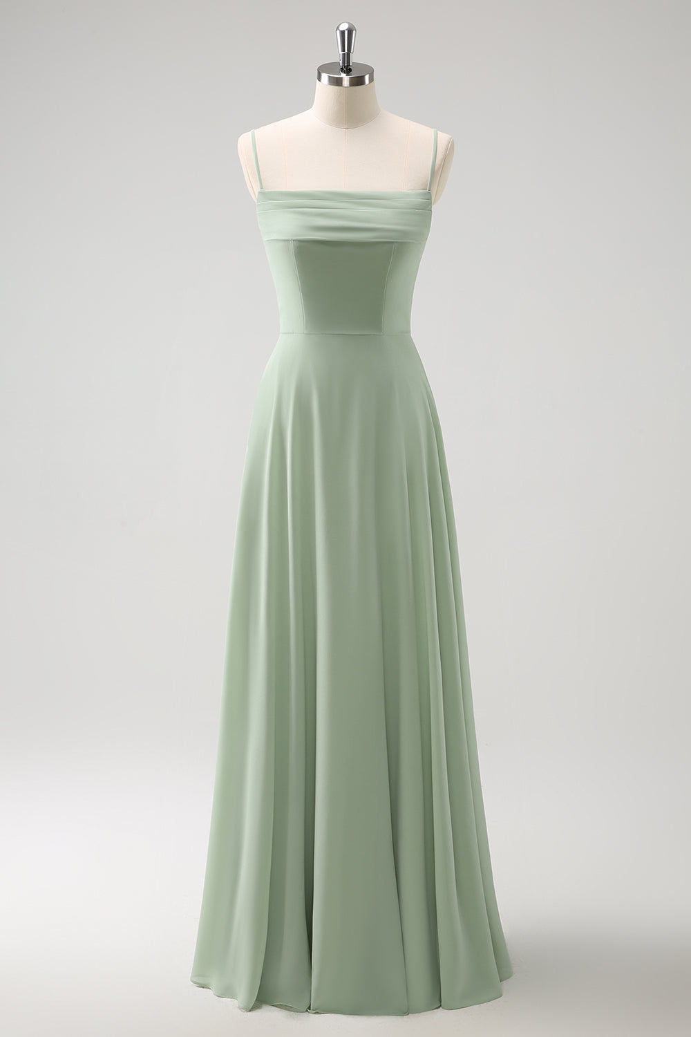 Light Green Cold Shoulder Detachable Sleeves A-Line Chiffon Long Bridesmaid Dress