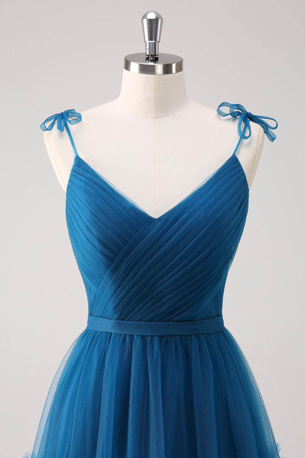 Dark Blue Spaghetti Straps A-Line Tulle Long Bridesmaid Dress