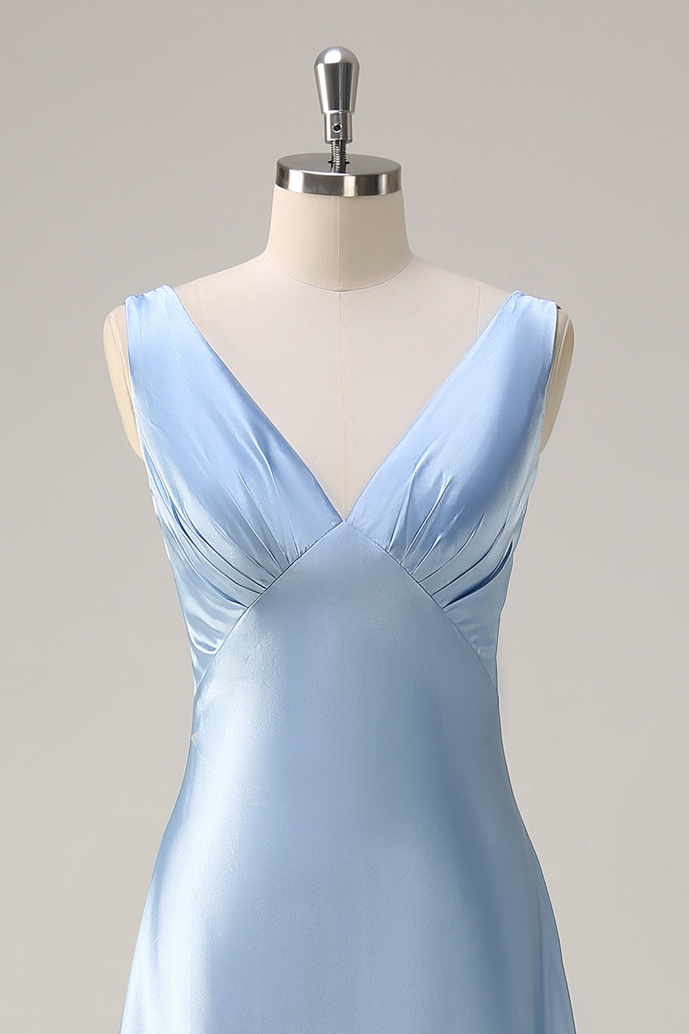 Sky Blue V-Neck A-Line Satin Long Bridesmaid Dress