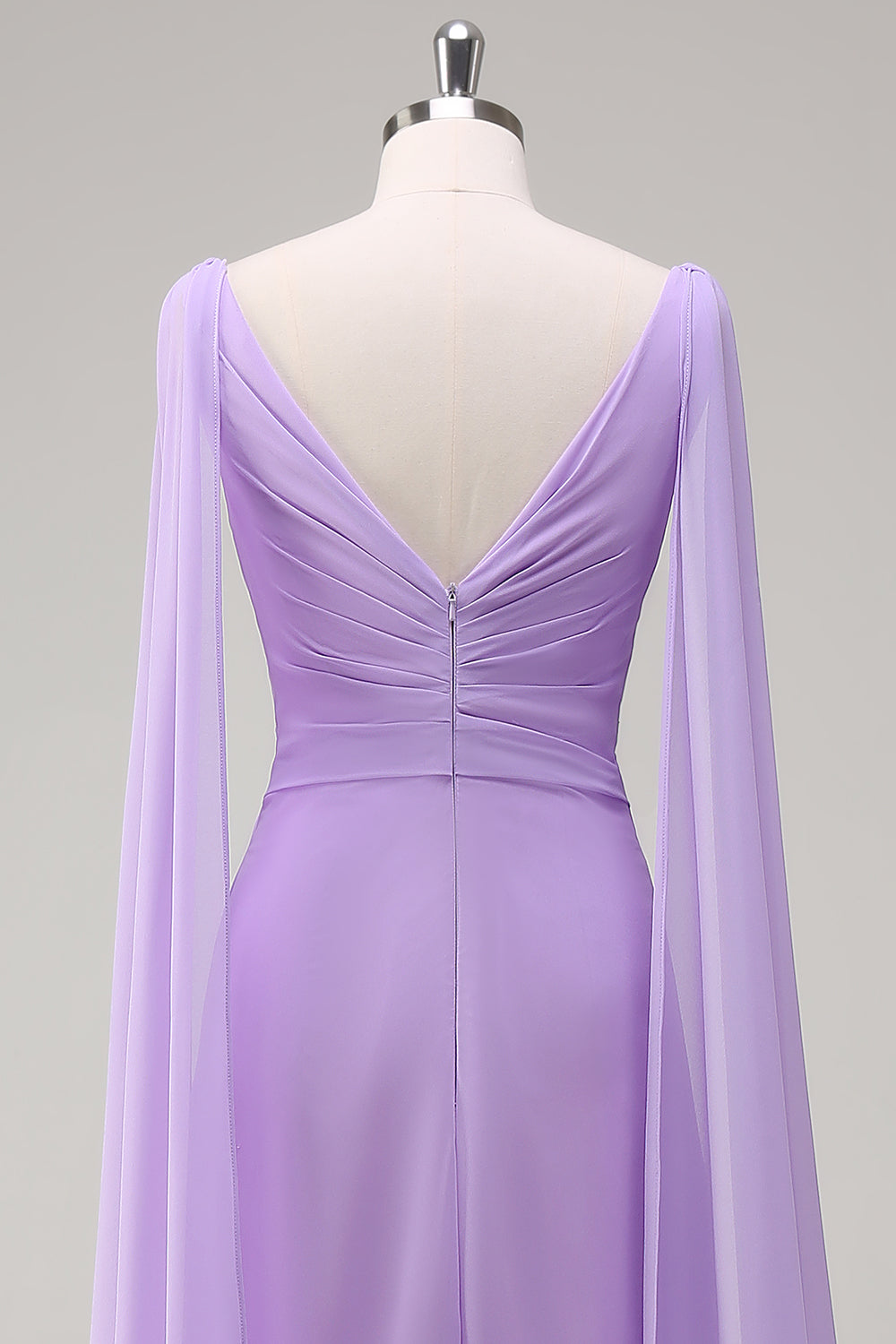 Lilac V-Neck Ruche A-Line Bridesmaid Dress