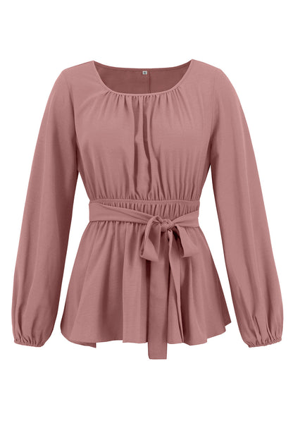 Dusty Rose A-Line Tiered Chiffon Long Party Dress with Long Sleeves
